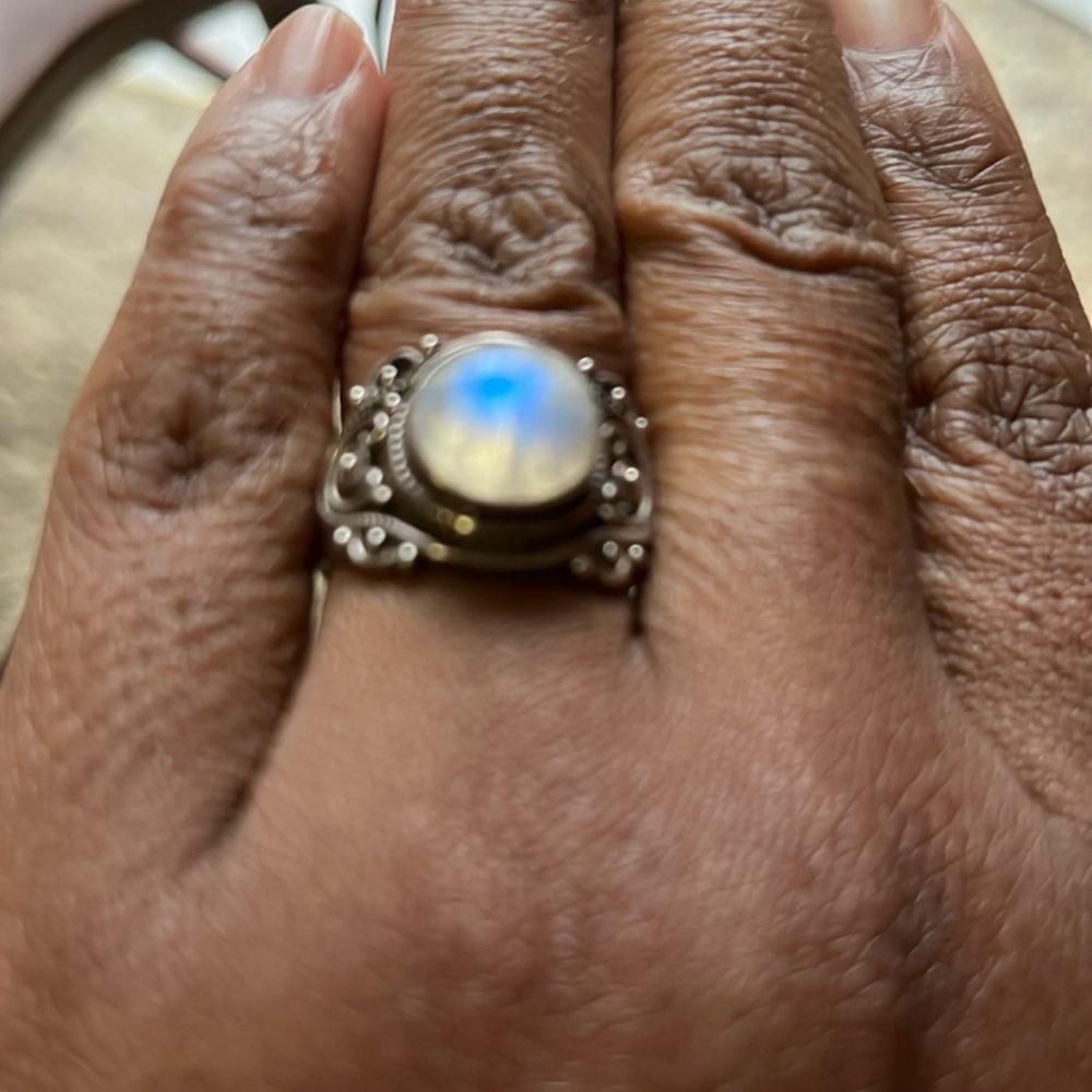 Sterling Silver Moonstone Ring with Intricate Design